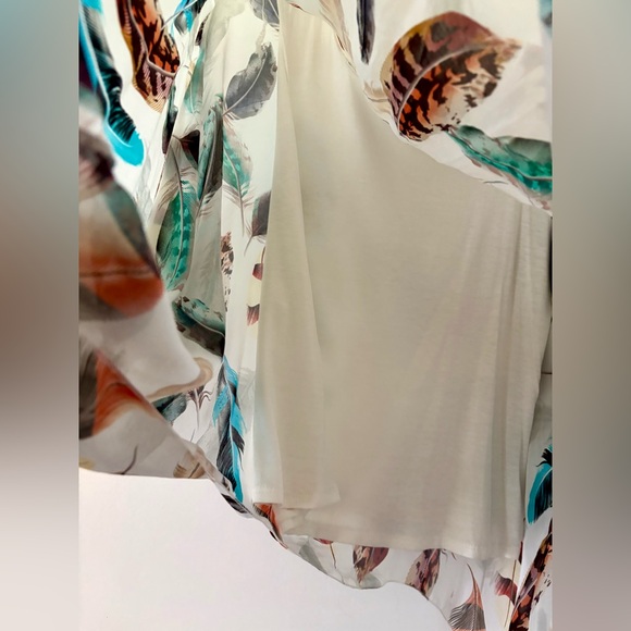 Elana Baldi Italy semi sheer Silk overlay Feather Print Tunic built in lining S - Picture 3 of 5